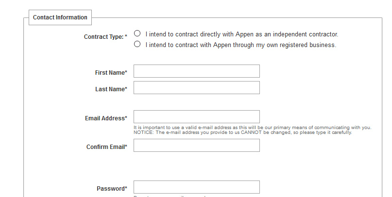 Appen Registration Form