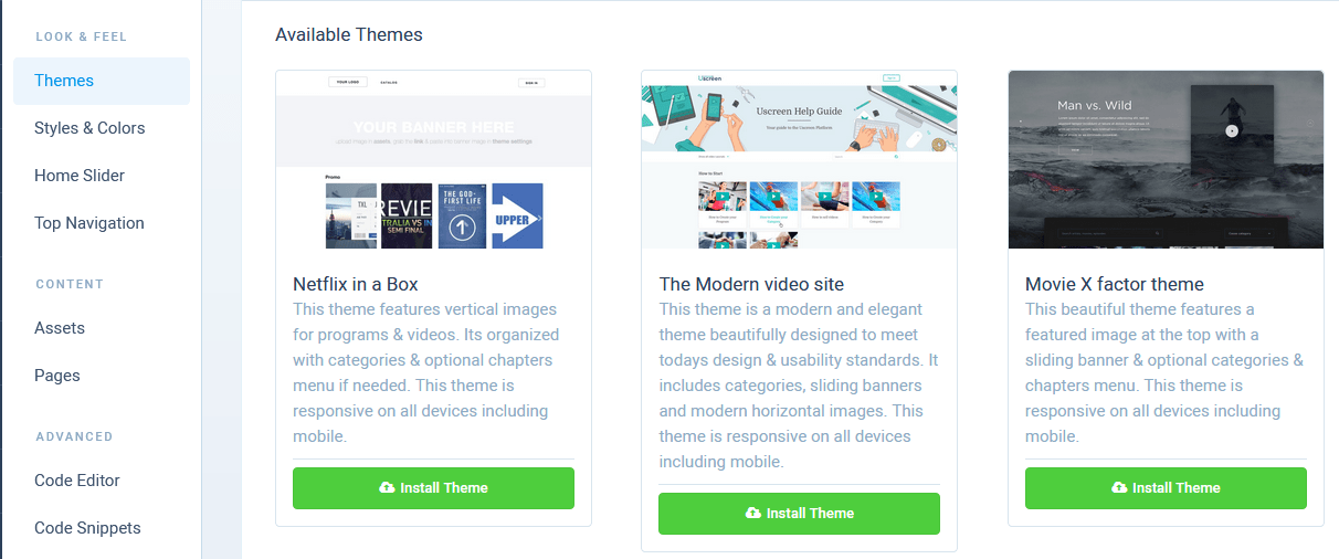 Uscreen themes