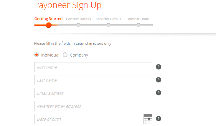 Payoneer Sign up