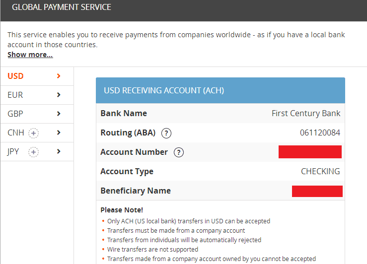 Global payment service details